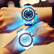 LED Luminous Watches Geneva Women Quartz Watch Women Ladies Silicone Bracelet Watches